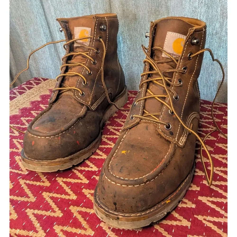 Thrashed CARHARTT Paint Splatter Steel Toe Work Boots Mens 9.5 M Waterproof